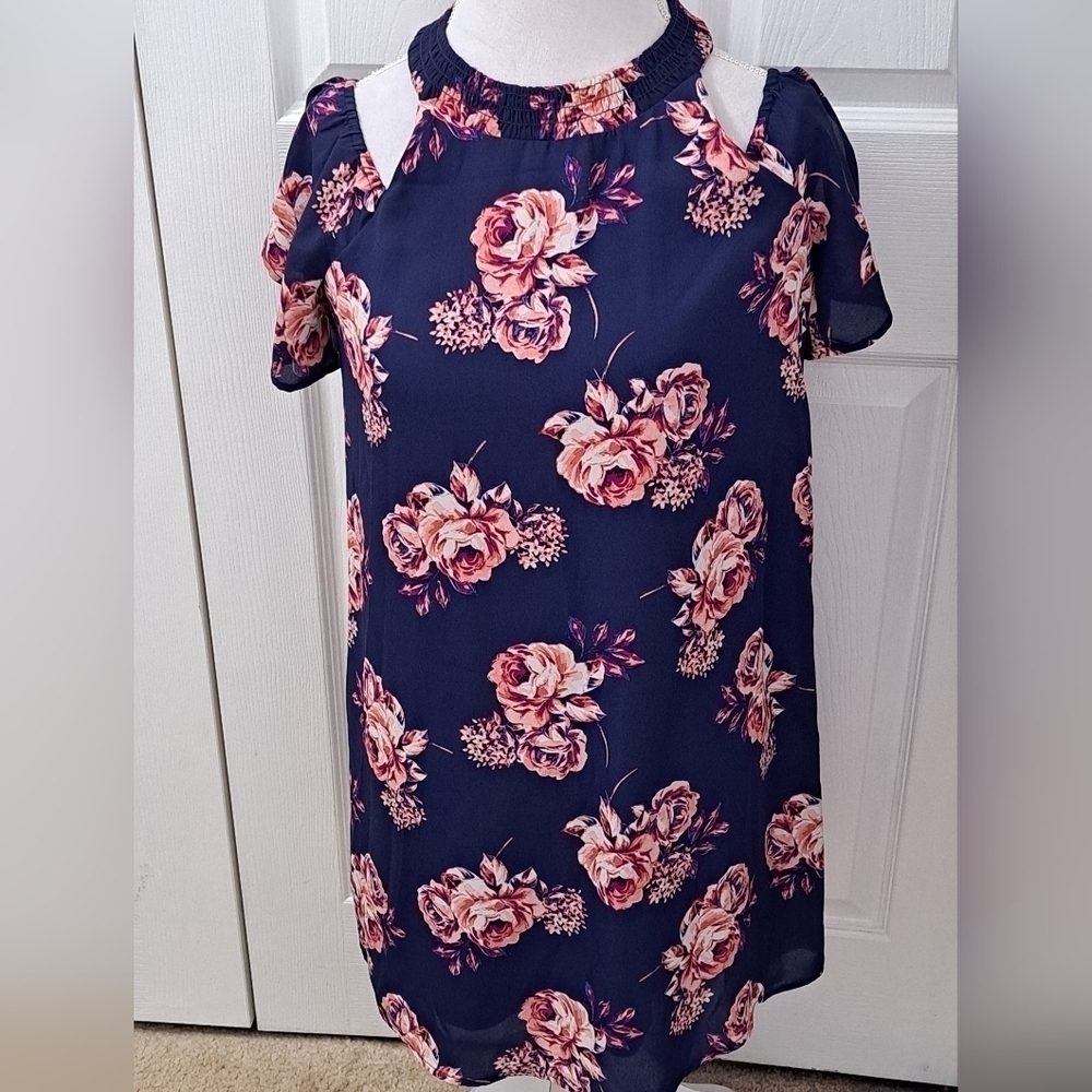 Love Reign Blue & Pink Floral Cold Shoulder Dress Size M